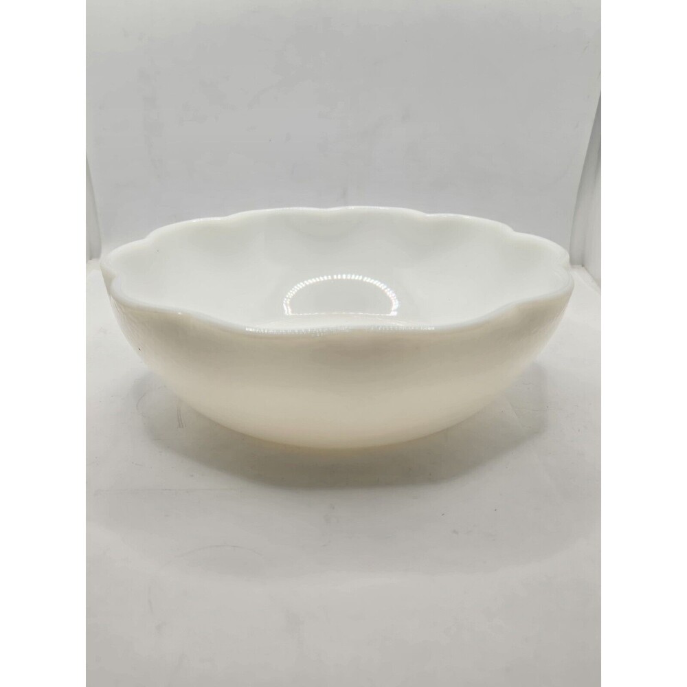 Milk Glass Large Scalloped Bowl 7.25" Pebbled Texture - Picture 6 of 9